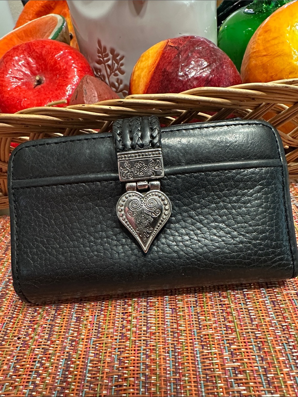 🖤 Brighton Black Leather Wallet with Decorative Heart Clasp